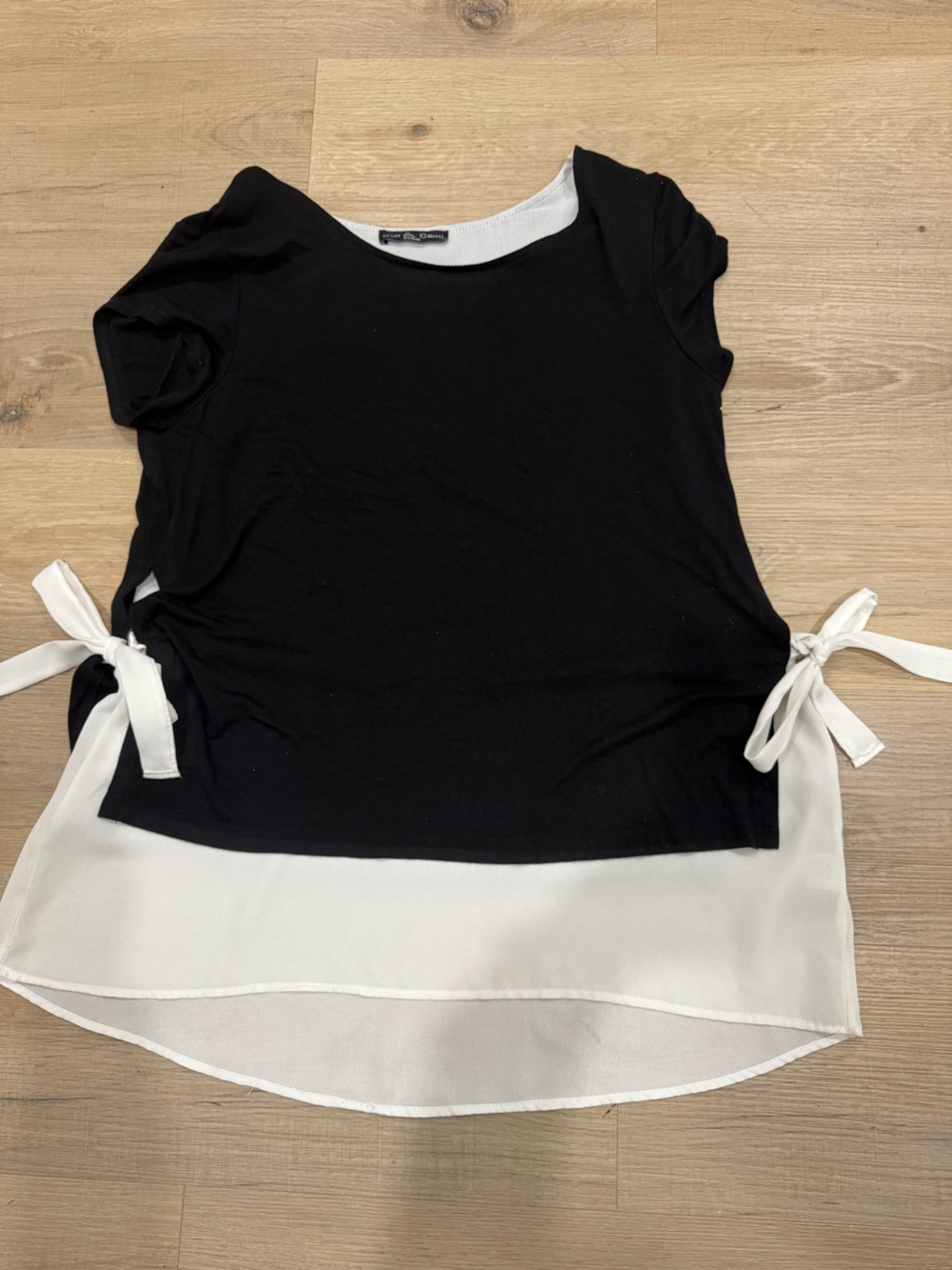 Kim & Cami Black and White Side-Tie Layered Women's Top